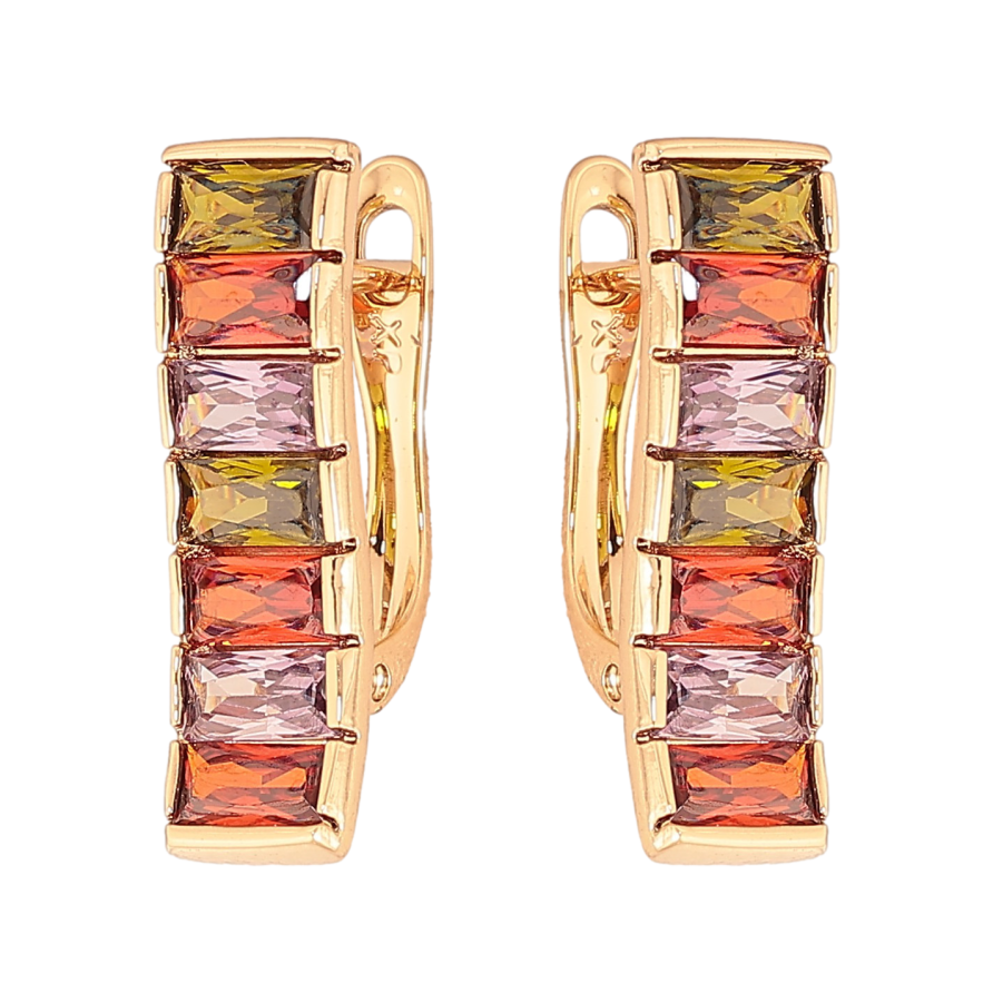 Сережки Xuping колір Позолота 18K англійський замок "Доріжки різнокольорових кристалів" фото №1