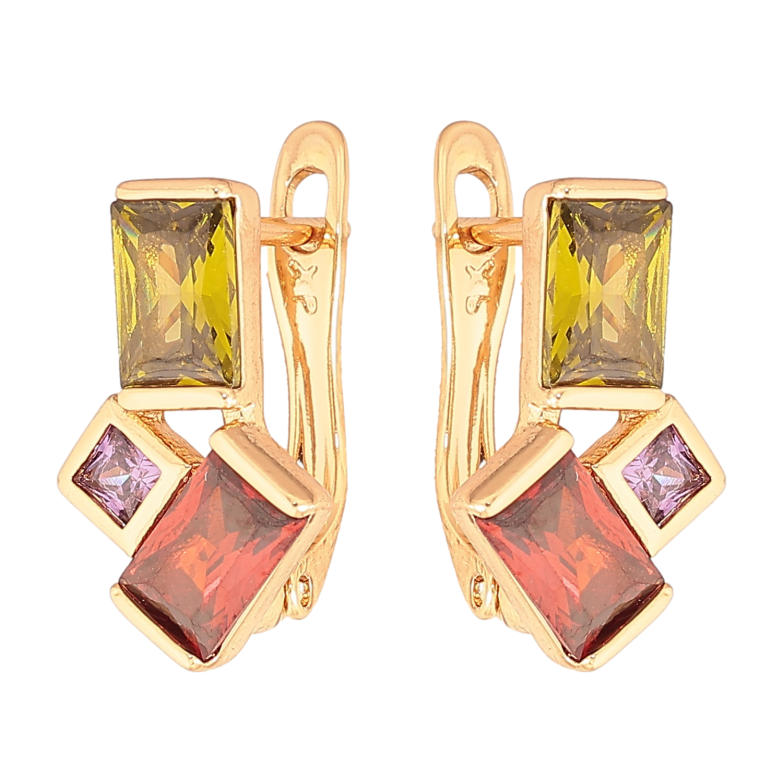 Серьги Xuping цвет Позолота 18K английский замок "Цветные кристаллы" фото №1