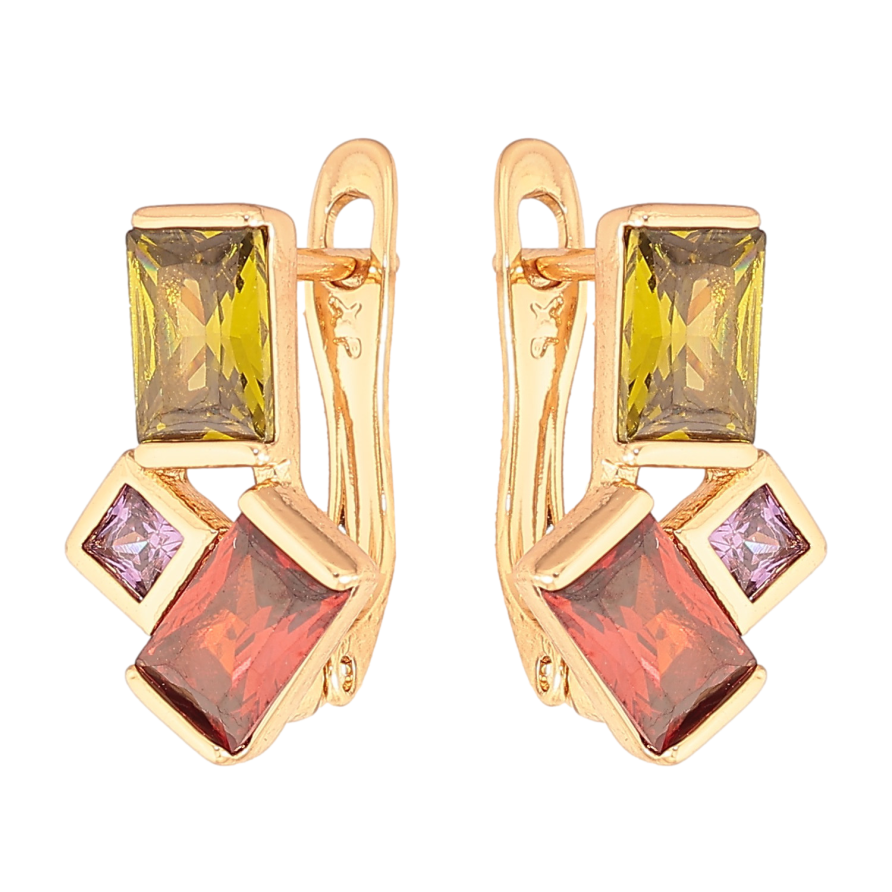 Сережки Xuping колір Позолота 18K англійський замок "Кольорові кристали" фото №1