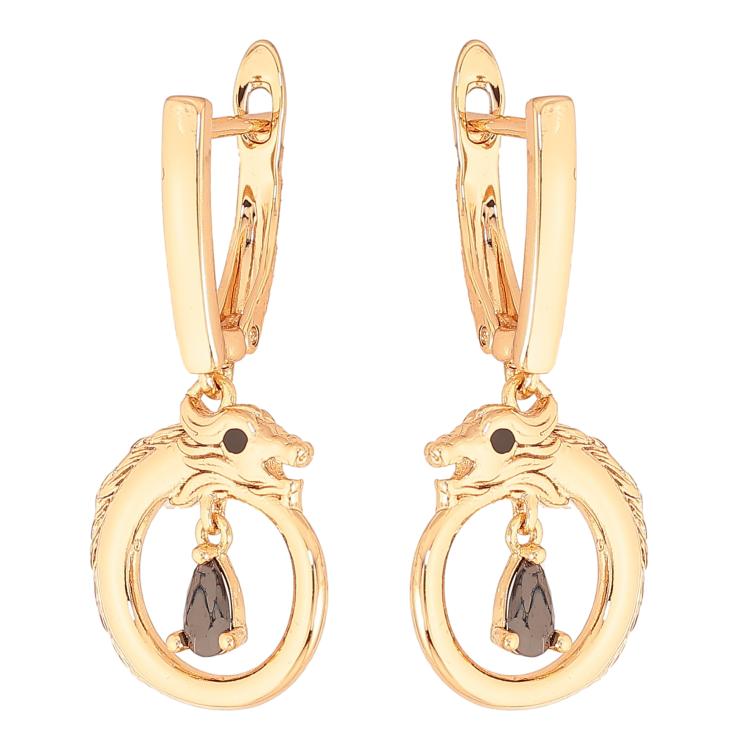 Сережки Xuping колір Позолота 18K англійський замок "Підвіски дракон з чорними кристалами" фото №14