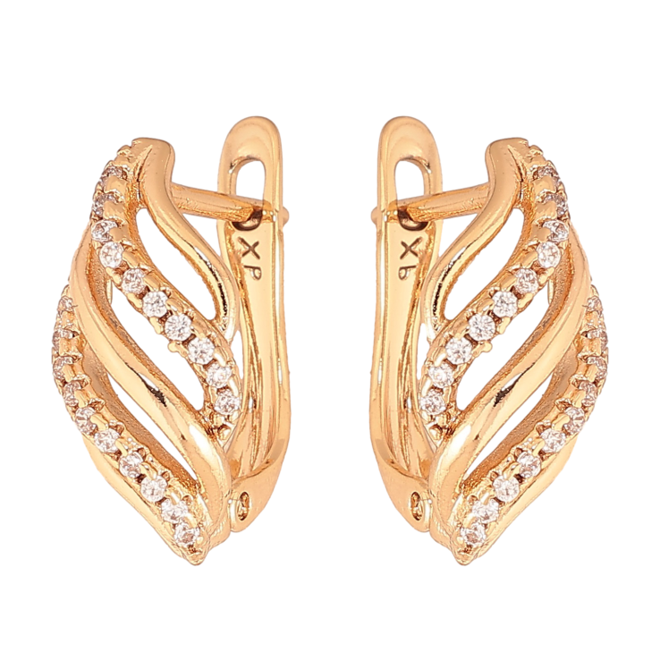 Серьги Xuping цвет Позолота 18K английский замок "Узор с кристаллами" фото №7