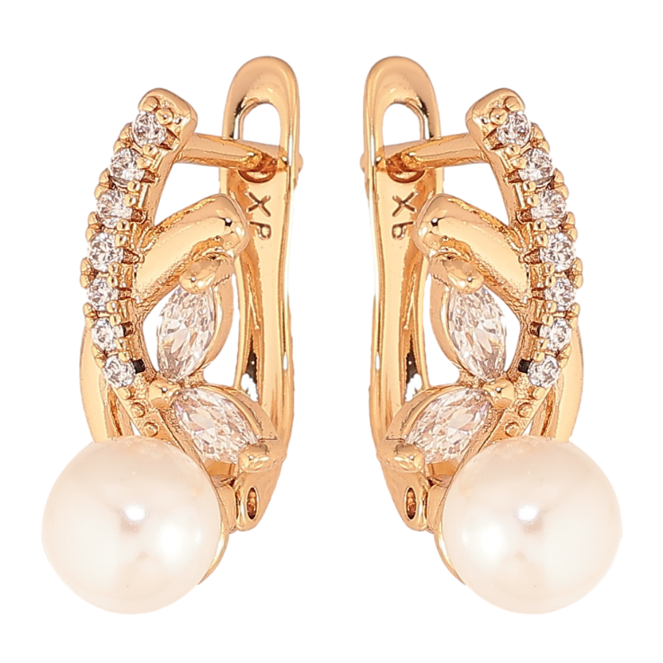 Серьги Xuping цвет Позолота 18K английский замок "Узор с кристаллами и жемчужинами" фото №6