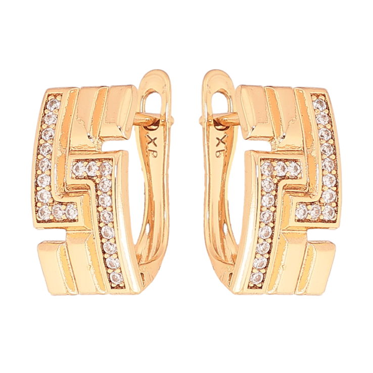 Сережки Xuping колір Позолота 18K англійський замок "Візерунок з кристалами" фото №8