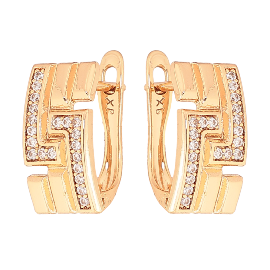 Сережки Xuping колір Позолота 18K англійський замок "Візерунок з кристалами" фото №1