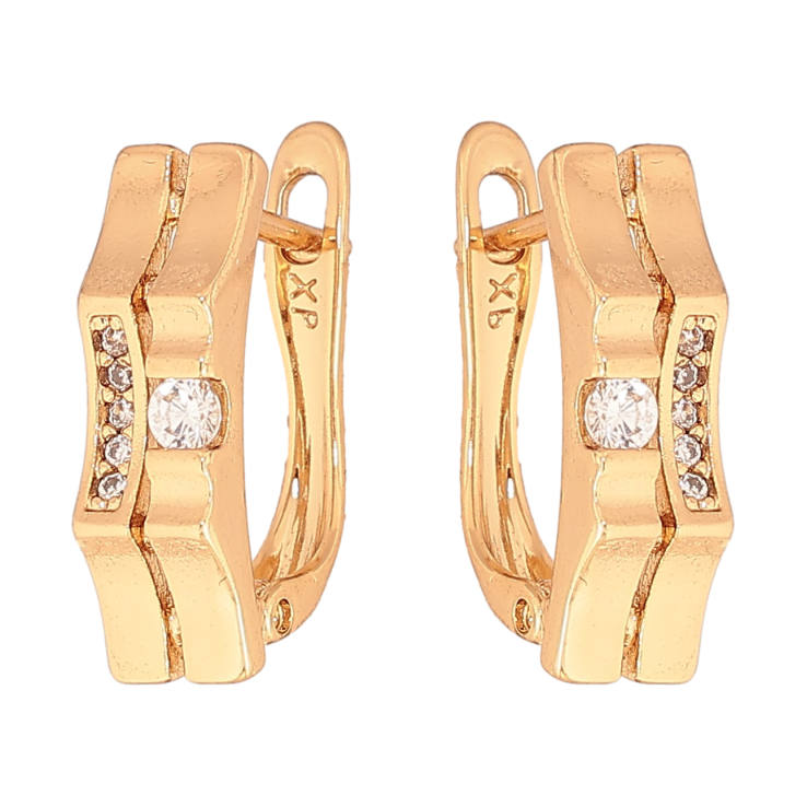 Сережки Xuping колір Позолота 18K англійський замок "Візерунок з кристалами" фото №6