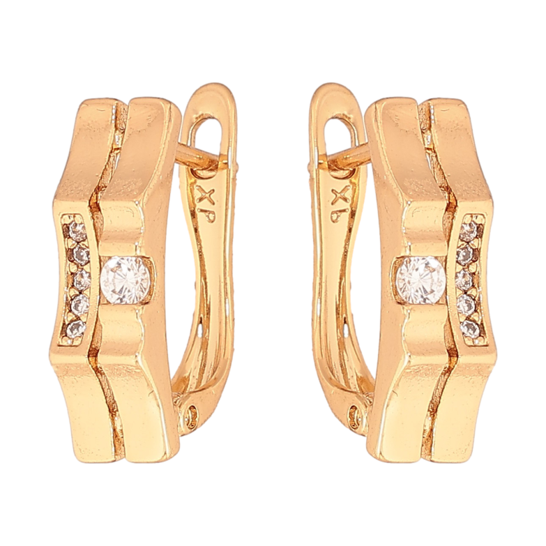 Сережки Xuping колір Позолота 18K англійський замок "Візерунок з кристалами" фото №1