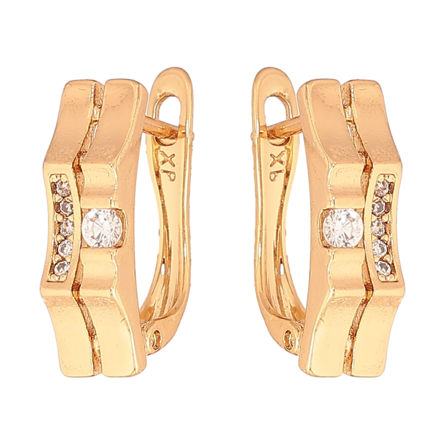 Сережки Xuping колір Позолота 18K англійський замок "Візерунок з кристалами" фото №1