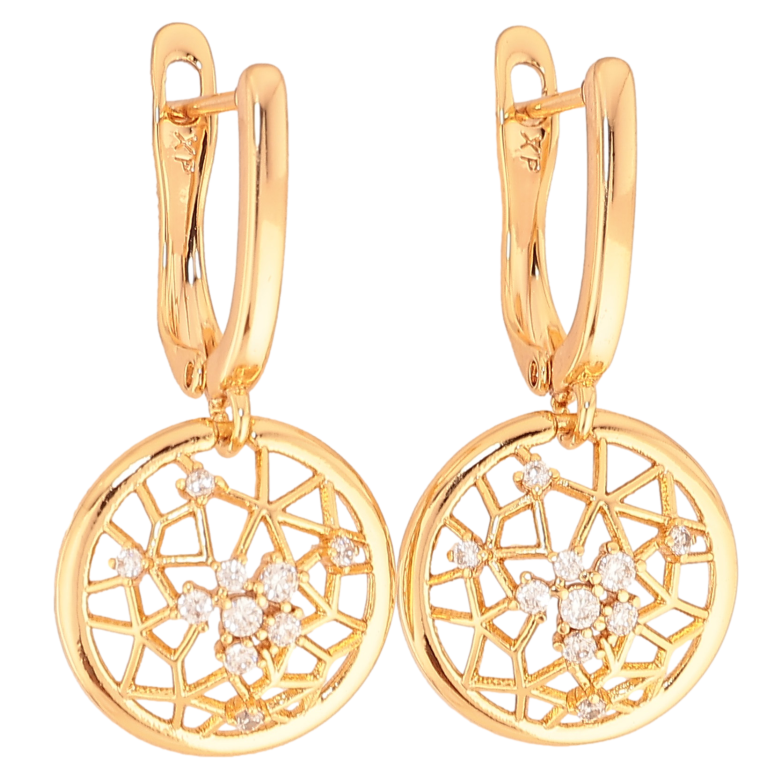 Серьги Xuping цвет Позолота 18K английский замок "Круглые подвески с кристаллами" фото №1