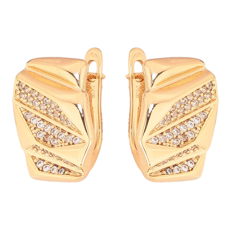 Сережки Xuping колір Позолота 18K англійський замок "Візерунок з кристалами" фото №2