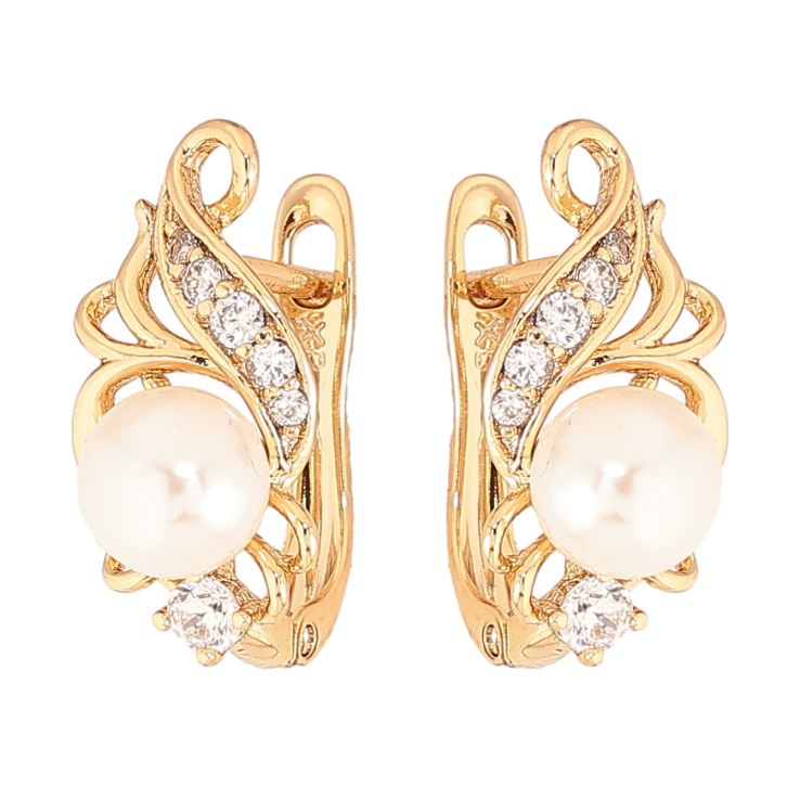 Сережки Xuping колір Позолота 18K англійський замок "Візерунок з кристалами та прелинами" фото №20