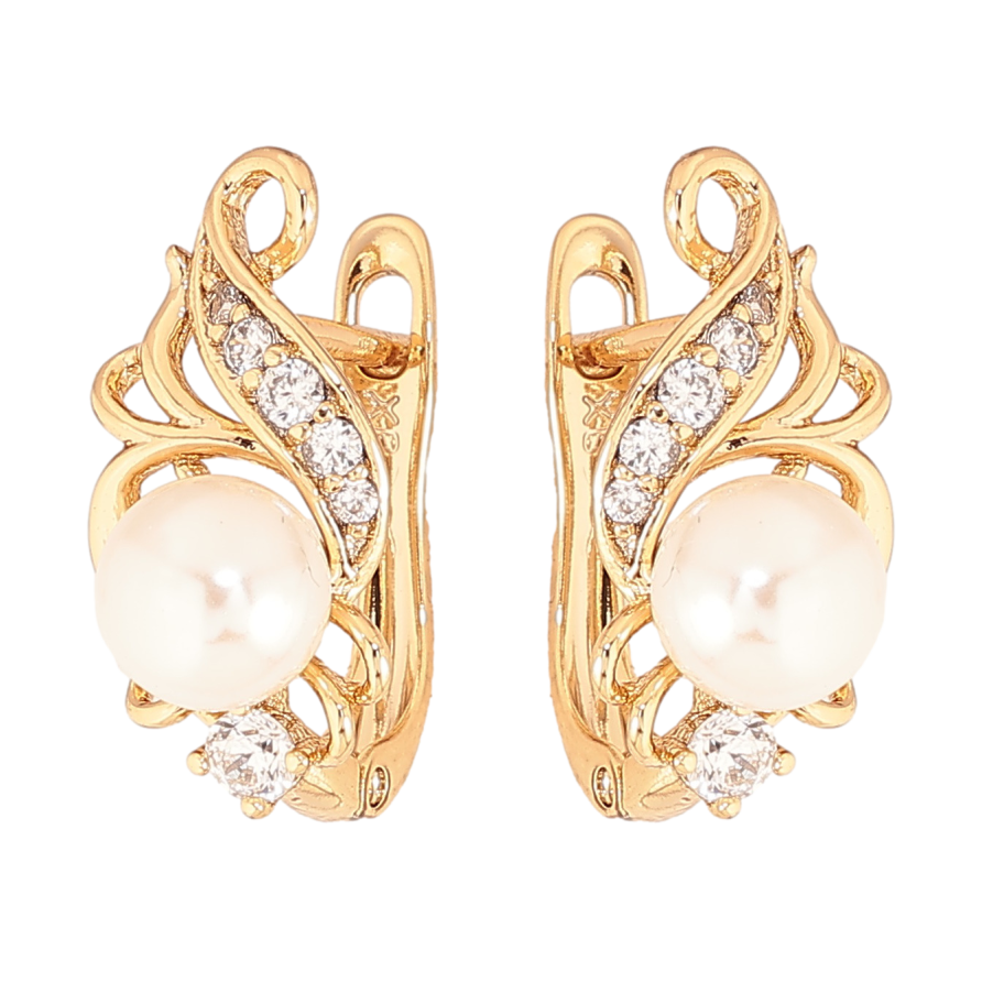 Сережки Xuping колір Позолота 18K англійський замок "Візерунок з кристалами та прелинами" фото №1