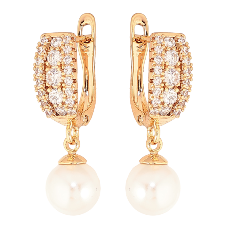 Серьги Xuping цвет Позолота 18K английский замок "Жемчужные подвески с инкрустацией кристаллами" фото №22