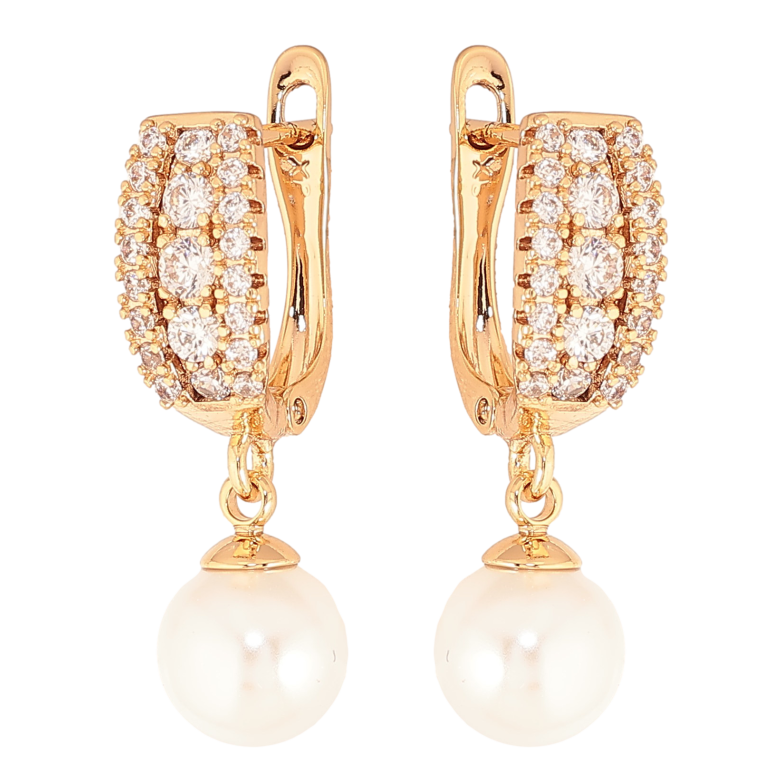 Серьги Xuping цвет Позолота 18K английский замок "Жемчужные подвески с инкрустацией кристаллами" фото №1