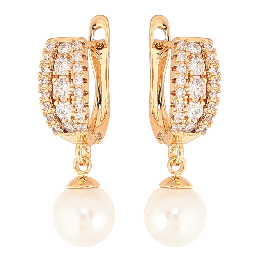 Серьги Xuping цвет Позолота 18K английский замок "Жемчужные подвески с инкрустацией кристаллами" фото №1