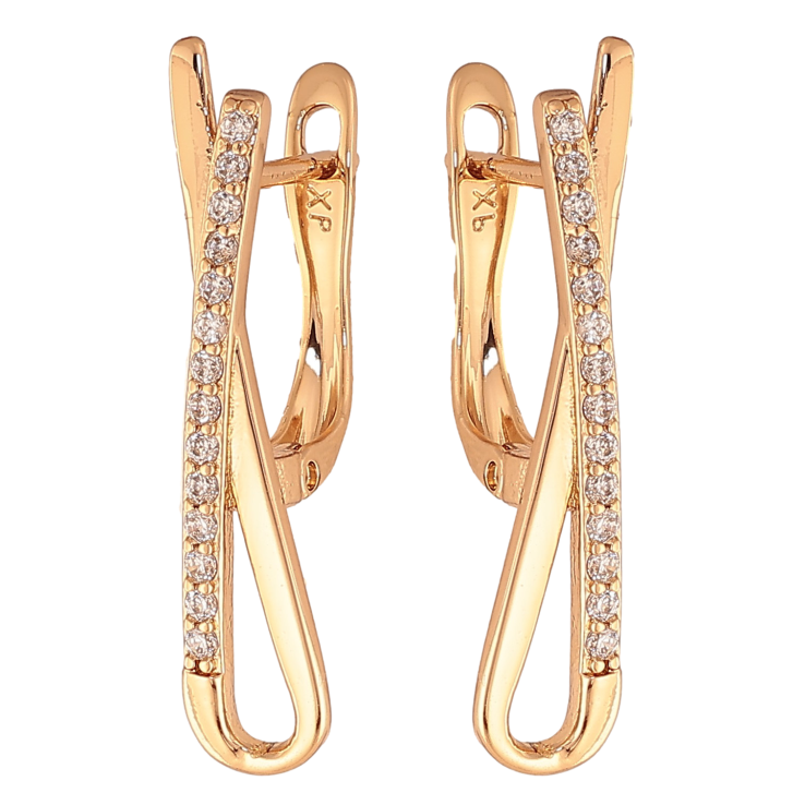 Серьги Xuping цвет Позолота 18K английский замок "Узор с кристаллами" фото №3