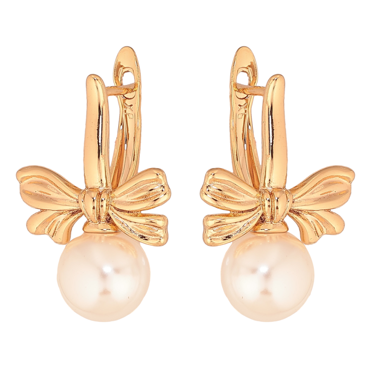 Серьги Xuping цвет Позолота 18К английский замок "Бантики с жемчужинами" фото №11