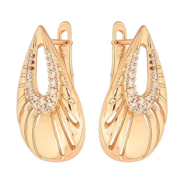 Серьги Xuping цвет Позолота 18К английский замок "Узор с кристаллами" фото №6