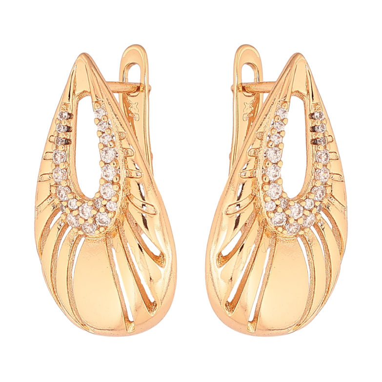 Сережки Xuping колір Позолота 18К англійський замок "Візерунок з кристалами" фото №1