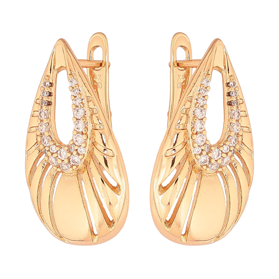 Серьги Xuping цвет Позолота 18К английский замок "Узор с кристаллами" фото №1