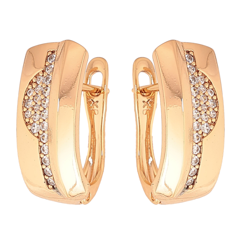 Серьги Xuping цвет Позолота 18К английский замок "Узор с кристаллами" фото №1