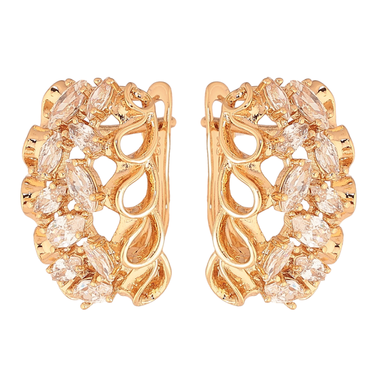 Сережки Xuping колір Позолота 18К англійський замок "Візерунок з кристалами" фото №6