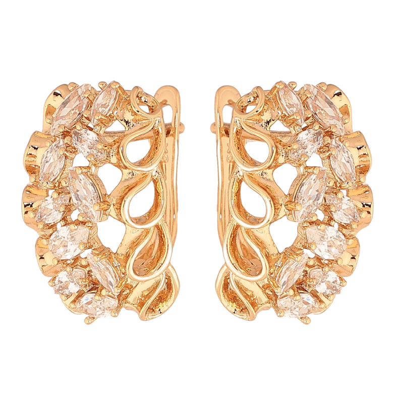 Серьги Xuping цвет Позолота 18К английский замок "Узор с кристаллами" фото №1