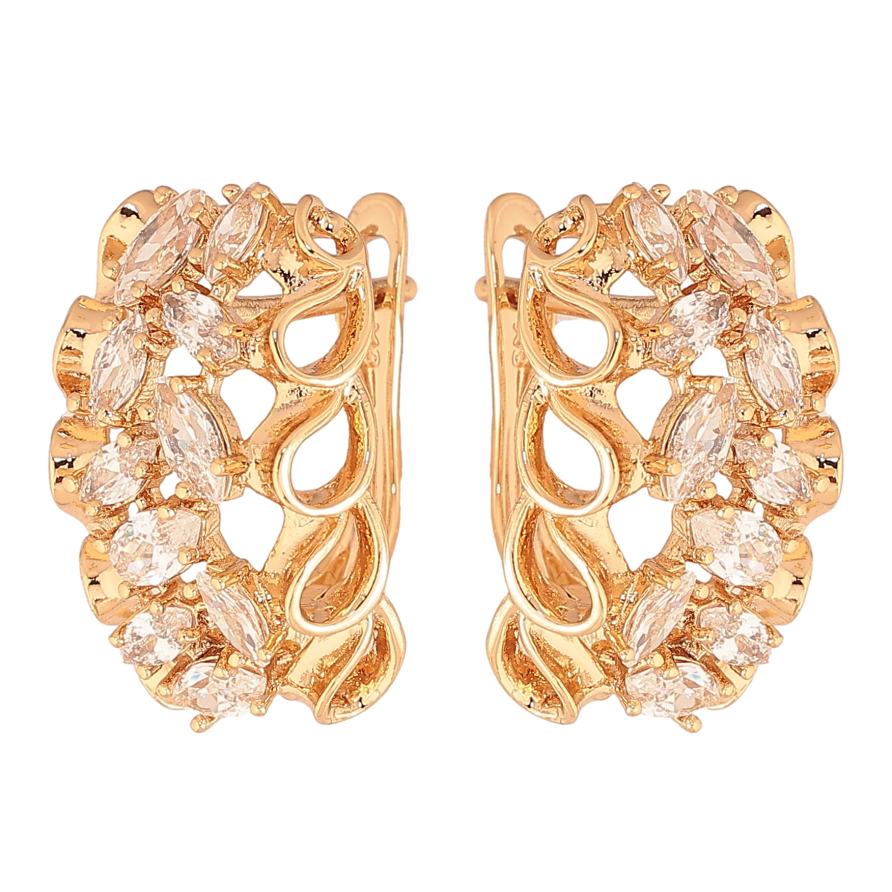 Сережки Xuping колір Позолота 18К англійський замок "Візерунок з кристалами" фото №1