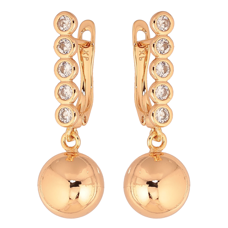 Сережки Xuping колір Позолота 18К англійський замок "Круглі підвіски з кришталевими доріжками" фото №1