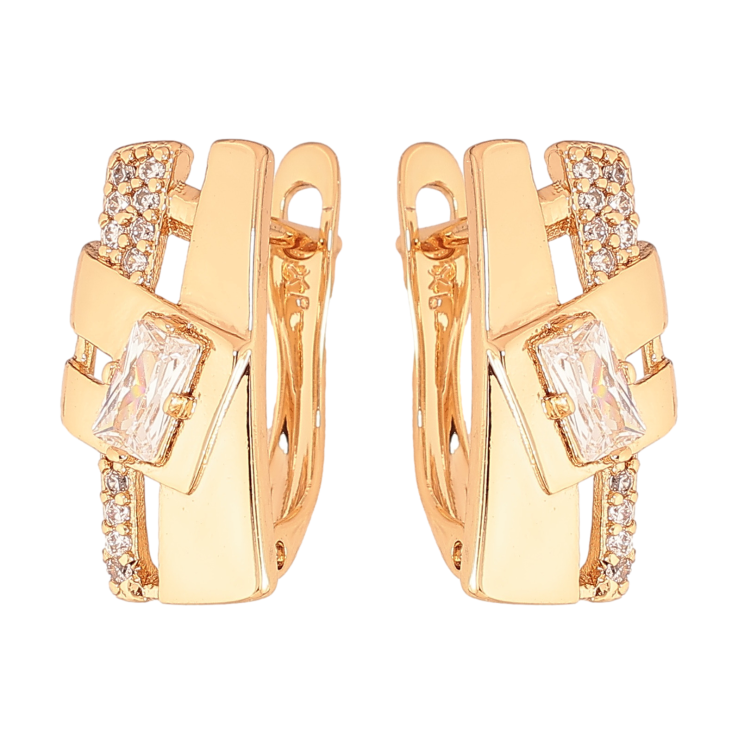 Сережки Xuping колір Позолота 18K англійський замок "Візерунок з кристалами" фото №6