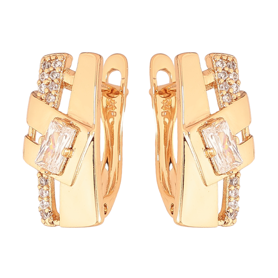 Сережки Xuping колір Позолота 18K англійський замок "Візерунок з кристалами" фото №1