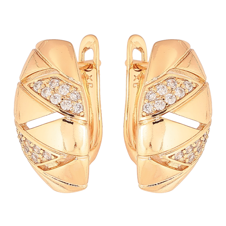 Серьги Xuping цвет Позолота 18К английский замок "Узор с кристаллами" фото №5