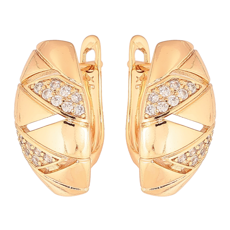 Сережки Xuping колір Позолота 18К англійський замок "Візерунок з кристалами" фото №1