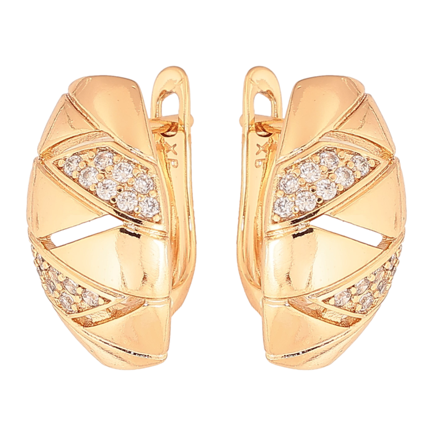 Серьги Xuping цвет Позолота 18К английский замок "Узор с кристаллами" фото №1