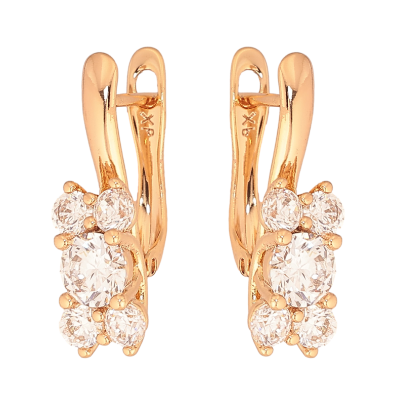 Серьги Xuping цвет Позолота 18К английский замок "Узор с кристаллами" фото №1