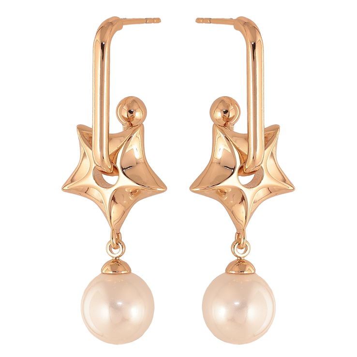 Серьги Xuping цвет Позолота 18К пусеты "Подвески с жемчужинами" 2 в 1 фото №9