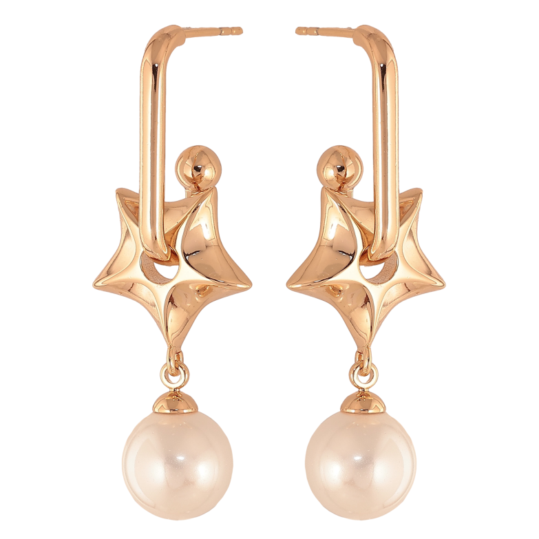 Серьги Xuping цвет Позолота 18К пусеты "Подвески с жемчужинами" 2 в 1 фото №1