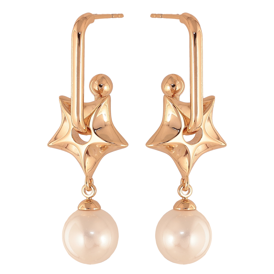 Серьги Xuping цвет Позолота 18К пусеты "Подвески с жемчужинами" 2 в 1 фото №1