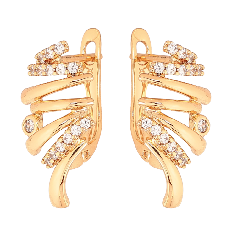 Сережки Xuping колір Позолота 18K англійський замок "Візерунок з кристалами" фото №3