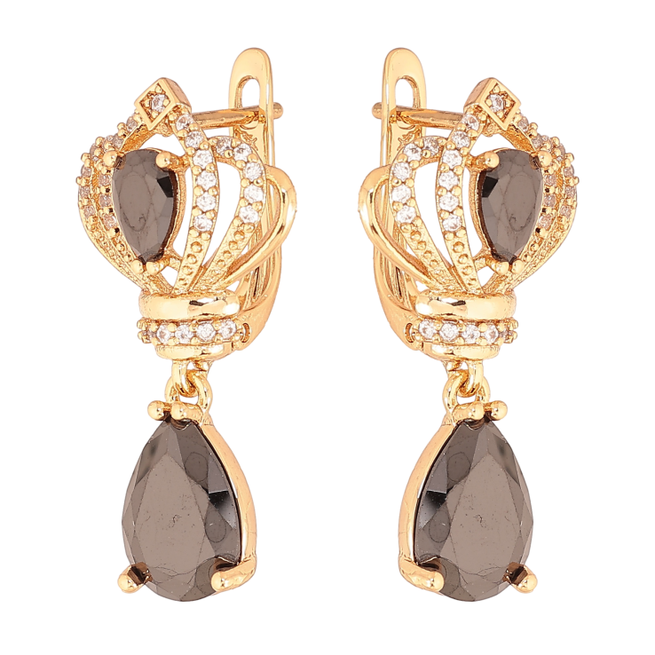 Сережки Xuping колір Позолота 18K англійський замок "Витончені підвіски з чорними кристалами" фото №7