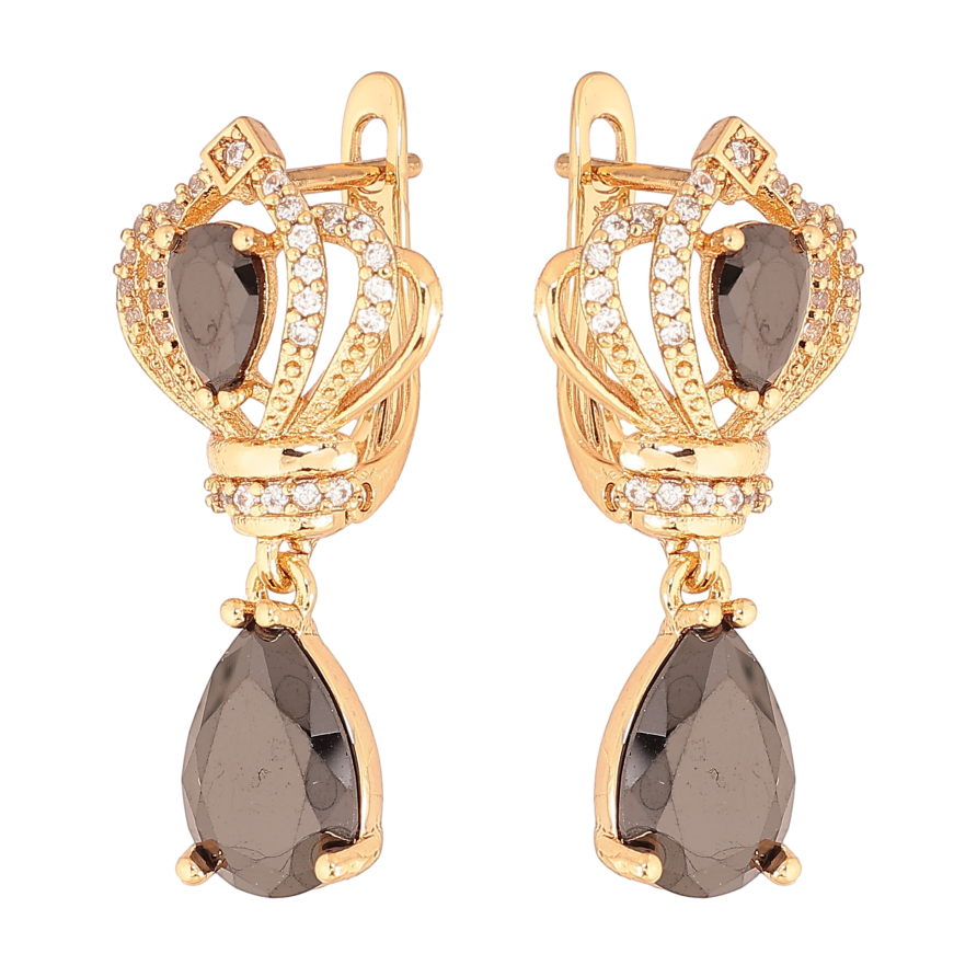 Сережки Xuping колір Позолота 18K англійський замок "Витончені підвіски з чорними кристалами" фото №1