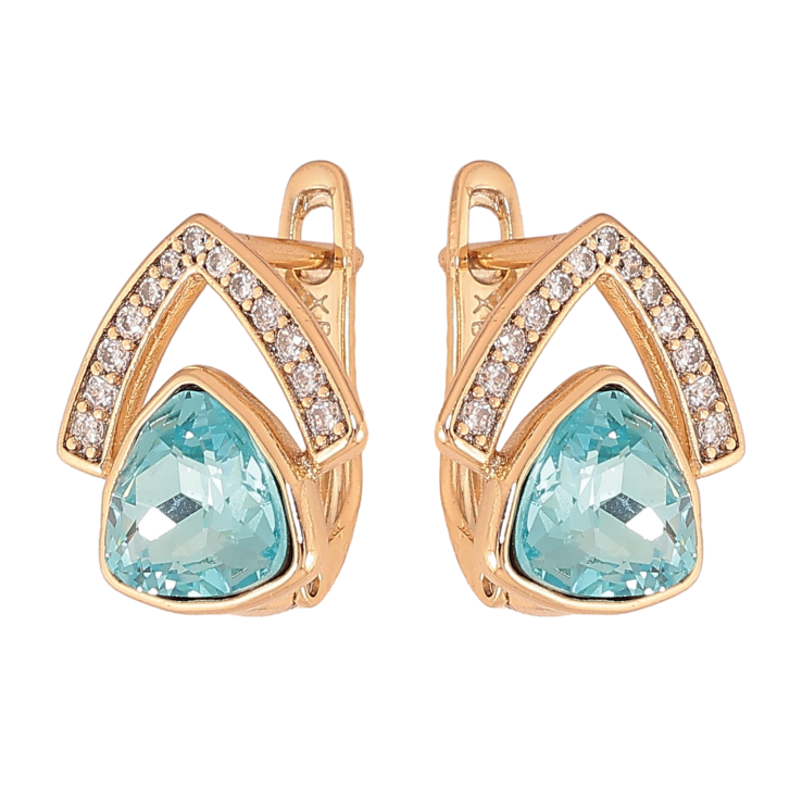 Серьги Xuping цвет Позолота 18K английский замок "Узор с бирюзовыми кристаллами" фото №4