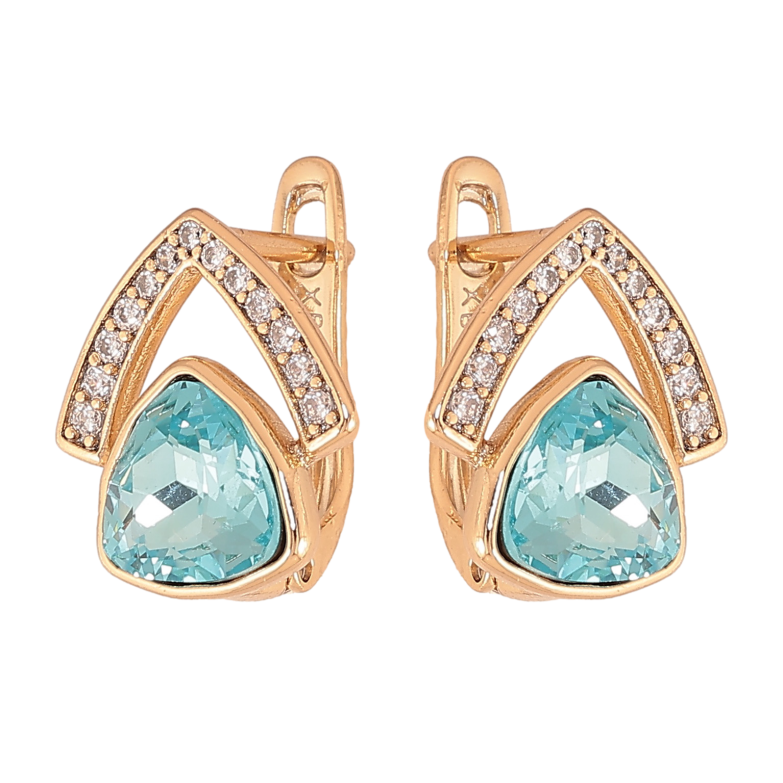 Сережки Xuping колір Позолота 18K англійський замок "Візерунок з бірюзовими кристалами" фото №8