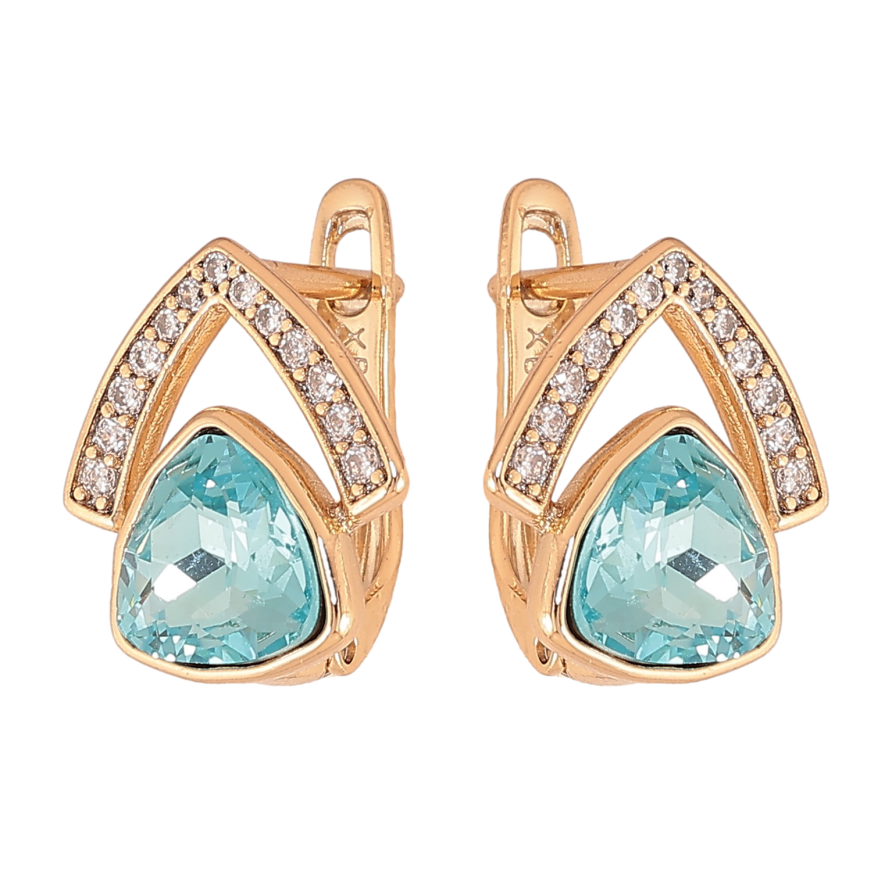 Серьги Xuping цвет Позолота 18K английский замок "Узор с бирюзовыми кристаллами" фото №1