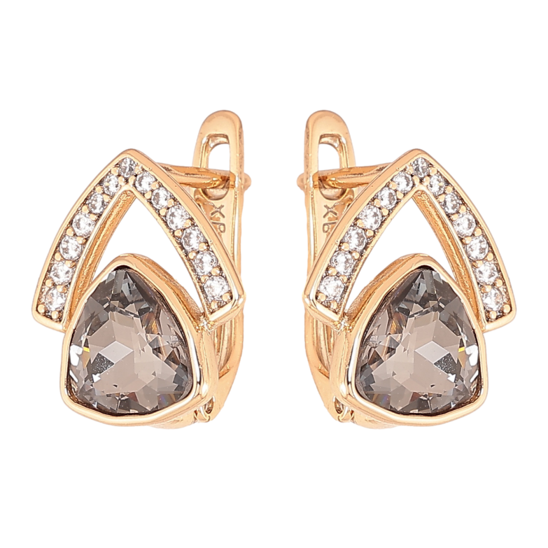 Серьги Xuping цвет Позолота 18K английский замок "Узор с черными кристаллами" фото №1