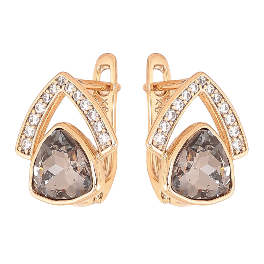 Серьги Xuping цвет Позолота 18K английский замок "Узор с черными кристаллами" фото №1