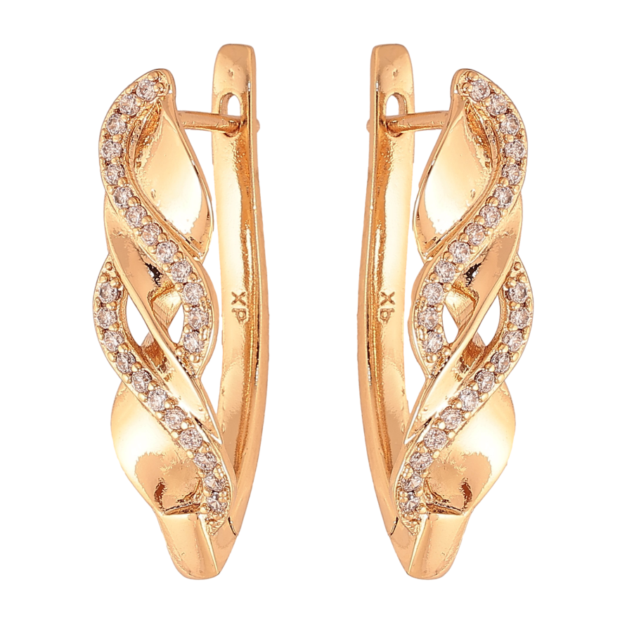 Серьги Xuping цвет Позолота 18К английский замок "Узор с кристаллами" фото №1