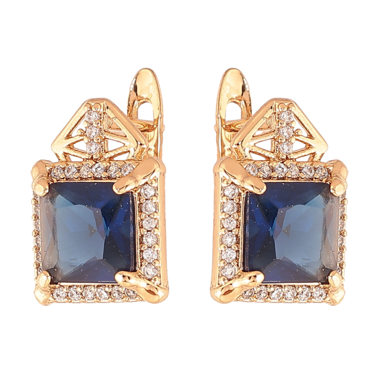 Серьги Xuping цвет Позолота 18K английский замок "Узор с синими кристаллами" фото №3
