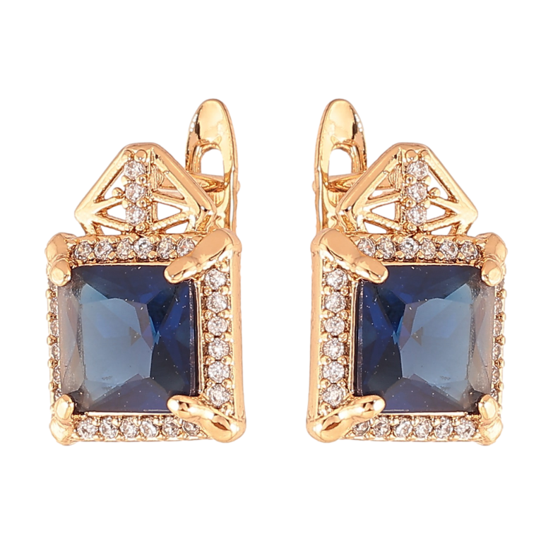 Серьги Xuping цвет Позолота 18K английский замок "Узор с синими кристаллами" фото №1