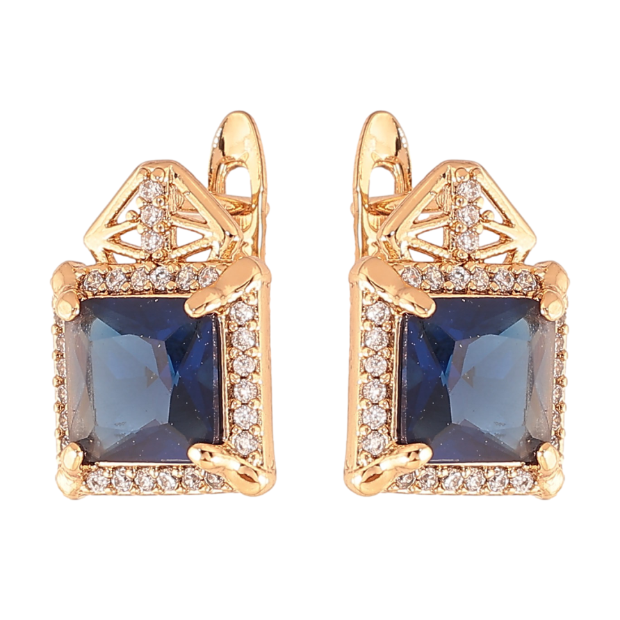 Серьги Xuping цвет Позолота 18K английский замок "Узор с синими кристаллами" фото №1