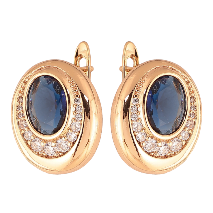 Серьги Xuping цвет Позолота 18K английский замок "Узор с синими кристаллами" фото №15